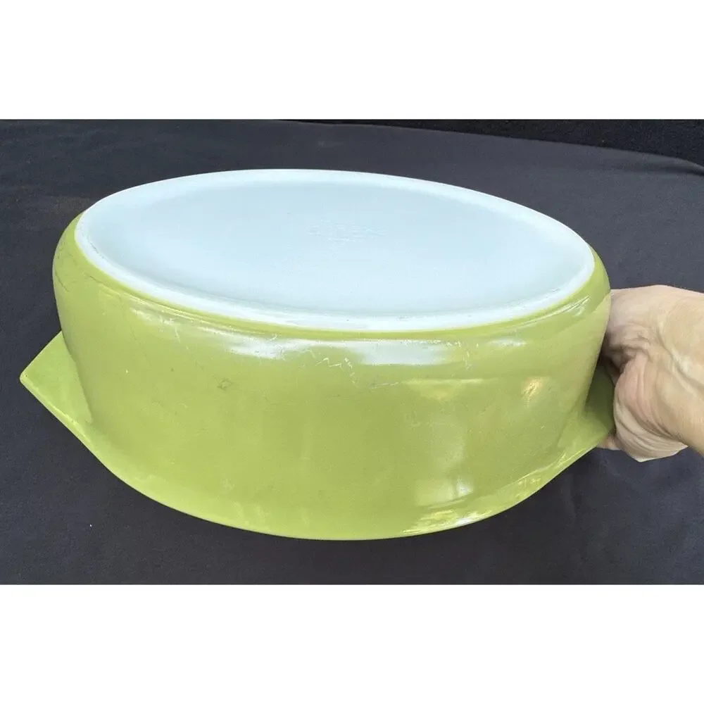 Vintage Pyrex 045 Verde Olive Green 2.5 Qt Oval Casserole Dish w/ 945-C Lid USA
